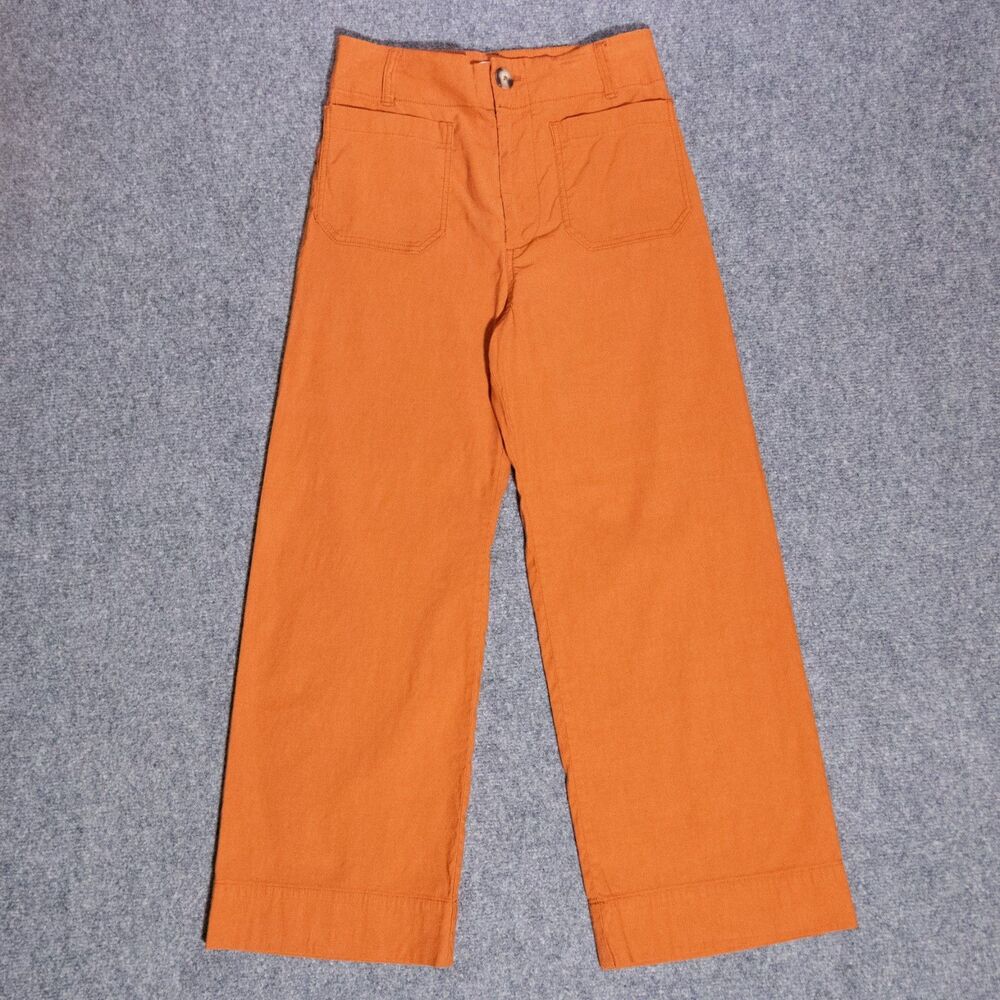 Maeve Anthropologie Colette Wide Leg Crop Pants Women's 28x26 Linen Blend Orange